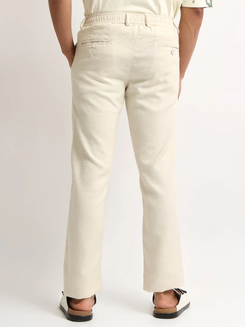 Maniac  Maniac Mens Solid Beige Turkish Linen Cotton Blend Trouser for Men | Best Price UAE